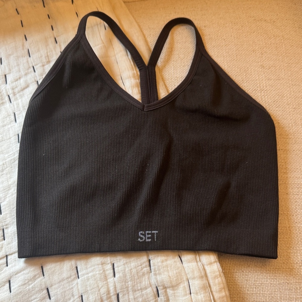 SET Active Black Ribbed Sports Bra